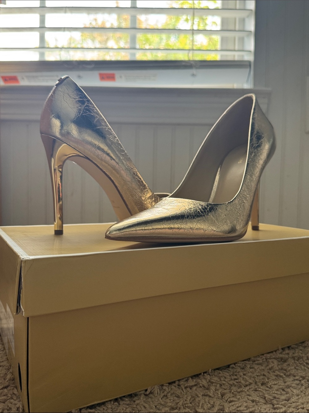 Michael Kors Gold Pointed-Toe Leather Pumps